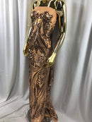 Big Damask Sequins Fabric - Rose Gold  - 4 Way Stretch Damask Sequins Design Fabric By Yard