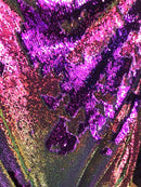 Mermaid Sequins Fabric Reversible 2 Way Stretch IRIDESCENT PURPLE Shiny Prom-Gown By The Yard
