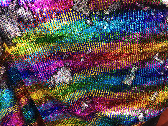 Partisout Sequin Fabric Mermaid Fabric 5mm Glitter Fabric 1 Yard Rainbow to  Silver Two Tone Sequin Fabric Sparkly Fabric by The Yard Mesh Fabric