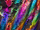 Mermaid Sequin Fabric Reversible 2 Way Stretch RAINBOW SILVER Shiny Hologram Mermaid Sequins By Yard
