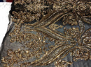 Big Damask Sequins Fabric - Gold - 4 Way Stretch Damask Sequins Design Fabric By Yard