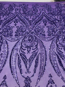 Big Damask Sequins Fabric - Lilac - 4 Way Stretch Damask Sequins Design Fabric By Yard