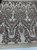 Big Damask Sequins Fabric - Khaki - 4 Way Stretch Damask Sequins Design Fabric By Yard