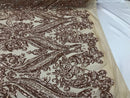 Big Damask Sequins Fabric - Khaki - 4 Way Stretch Damask Sequins Design Fabric By Yard