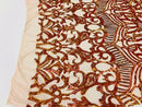 Iridescent Orange Sequins  - 4 Way Stretch Embroidered Royalty Sequins Design Fabric By Yard