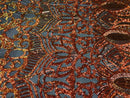 Fabric 4 Way Stretch  - Iridescent Orange Sequins - Embroidered Lace Fabric By The Yard