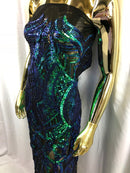 Iridescent Green - 4 Way Stretch Embroidered Royalty Sequins Design Fabric By Yard