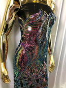 Iridescent Rainbow - 4 Way Stretch Embroidered Royalty Sequins Design Fabric By Yard