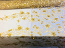 Gold 3D Floral Design Embroider With Pearls On A Mesh Lace Dresses-Prom-Nightgown By Yard