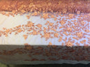 Peach 3D Floral Design Embroider With Pearls On A Mesh Lace Dresses-Prom-Nightgown By Yard