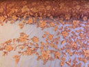 Peach 3D Floral Design Embroider With Pearls On A Mesh Lace Dresses-Prom-Nightgown By Yard
