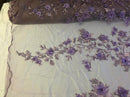 Lavander 3D Floral Design Embroider With Pearls On A Mesh Lace Dresses-Prom-Nightgown By Yard
