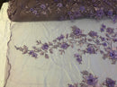 Lavander 3D Floral Design Embroider With Pearls On A Mesh Lace Dresses-Prom-Nightgown By Yard