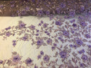 Lavander 3D Floral Design Embroider With Pearls On A Mesh Lace Dresses-Prom-Nightgown By Yard