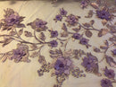 Lavander 3D Floral Design Embroider With Pearls On A Mesh Lace Dresses-Prom-Nightgown By Yard