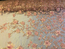 Blush Pink 3D Floral Design Embroider With Pearls On A Mesh Lace Dresses-Prom-Nightgown By Yard