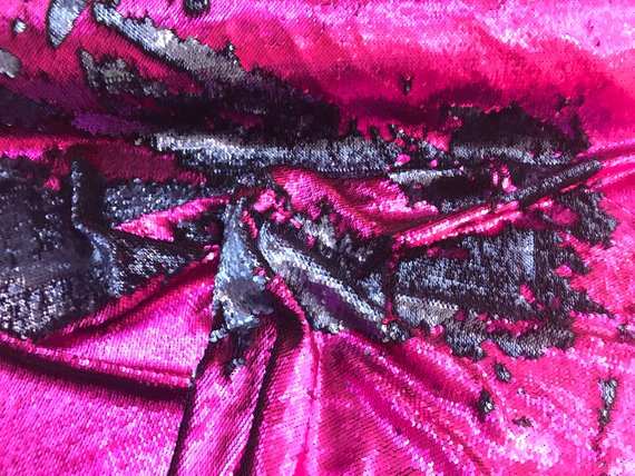 Mermaid Sequins Fabric Reversible 2 Way Stretch Fuchsia Matte Flip Up Sequins Fabric By The Yard