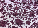 Plum 3D Floral Design Embroider With Pearls On A Mesh Lace Dresses-Prom-Nightgown By Yard