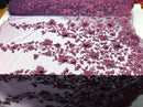Plum 3D Floral Design Embroider With Pearls On A Mesh Lace Dresses-Prom-Nightgown By Yard