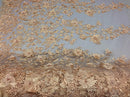 Blush Peach 3D Floral Design Embroider With Pearls On A Mesh Lace By The Yard