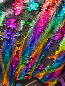 Mermaid Sequin Fabric Reversible 2 Way Stretch RAINBOW SILVER Shiny Hologram Mermaid Sequins By Yard