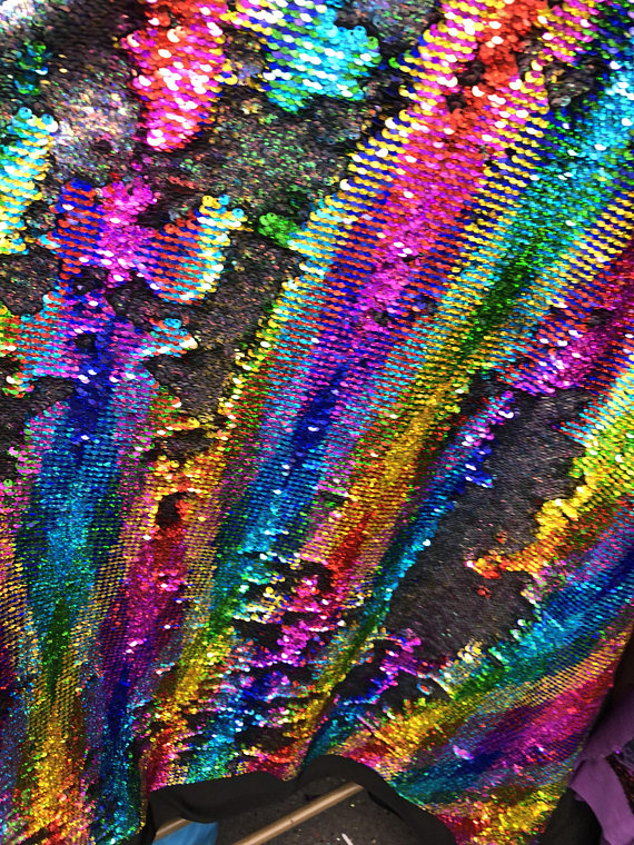 Mermaid Sequin Fabric Reversible 2 Way Stretch RAINBOW SILVER Shiny Hologram Mermaid Sequins By Yard