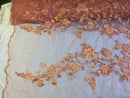Peach 3D Floral Design Embroider With Pearls On A Mesh Lace Dresses-Prom-Nightgown By Yard