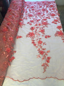 Coral 3D Floral Design Embroider With Pearls On A Mesh Lace Dresses-Prom-Nightgown By Yard