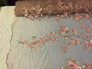 Blush Pink 3D Floral Design Embroider With Pearls On A Mesh Lace Dresses-Prom-Nightgown By Yard