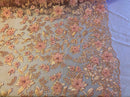 Blush Pink 3D Floral Design Embroider With Pearls On A Mesh Lace Dresses-Prom-Nightgown By Yard