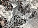 Sequins Fabric Flip Up Sequins Reversible White/Silver Mermaid Dresses-Nightgowns-Prom Gown By Yard