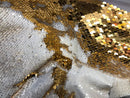 Sequins Fabric White-Gold Sequins Flip Up Sequins Reversible Dresses-Nightgowns-Prom Gowns-By Yard