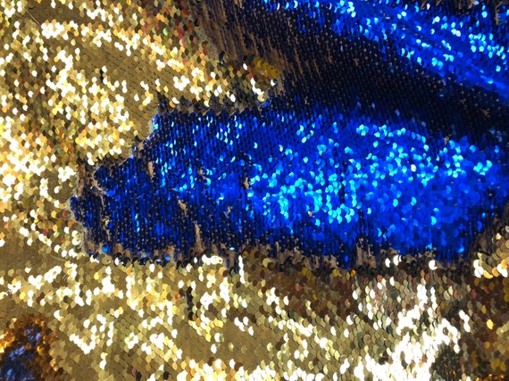 Flip Up Sequins Reversible By The Yard Gold Shiny-Royal Blue Sequins Fabric ,Nightgowns-Prom-Gown