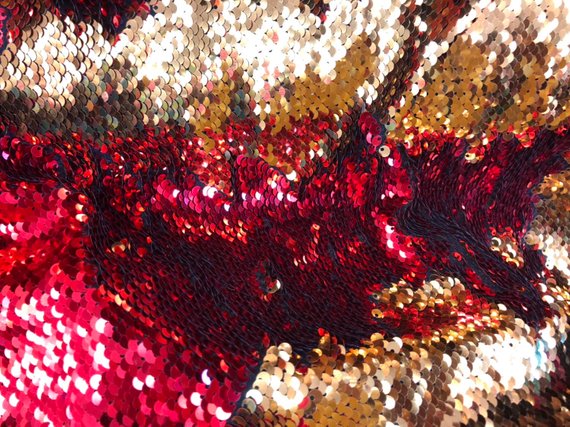 Flip Up Sequins Reversible Gold Shiny-Red Sequins Fabric-Tablecloths-Nightgowns-Prom Gown By Yard