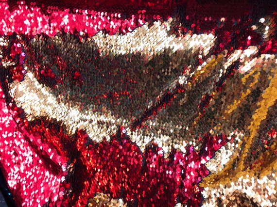 Flip Up Sequins Reversible Gold Shiny-Red Sequins Fabric-Tablecloths-Nightgowns-Prom Gown By Yard