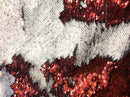Flip Up Sequins Reversible Red Shiny-Matte White Sequins Fabric Nightgowns-Prom Gown By The Yard