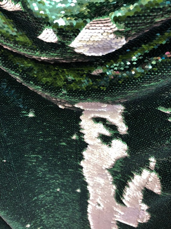 Sequins Fabric HUNTER GREEN/Mate CHAMPAGNE Sequins Flip Up Sequins Reversible Nightgowns By The Yard