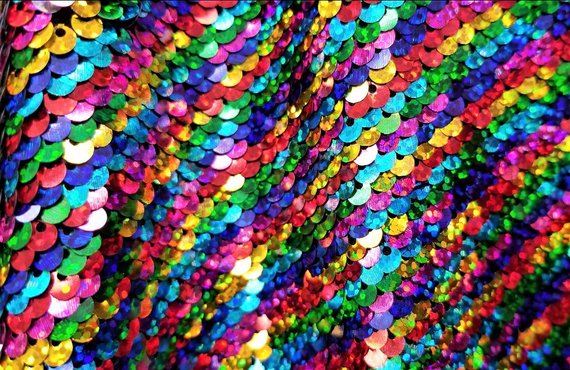 Flip Up Sequins Reversible Rainbow-Silver Hologram Sequins Fabric-Nightgowns-Prom-Gown By The Yard