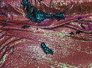 Sequins Fabric Flip Up Sequins Reversible Iridescent Coral/Turquoise Tablecloths-Gowns-Prom By Yard