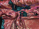 Sequins Fabric Flip Up Sequins Reversible Iridescent Coral/Turquoise Tablecloths-Gowns-Prom By Yard