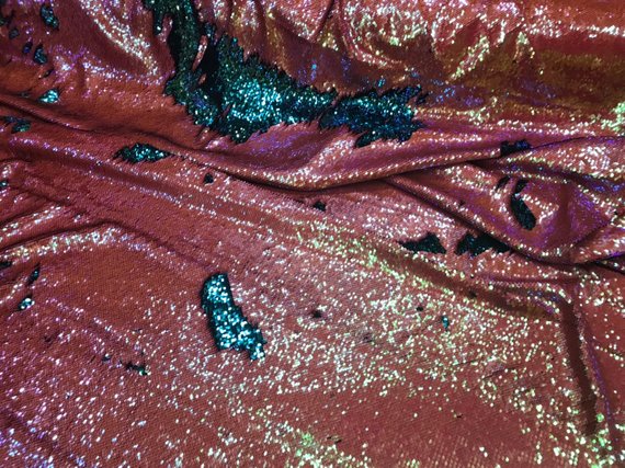 Sequins Fabric Flip Up Sequins Reversible Iridescent Coral/Turquoise Tablecloths-Gowns-Prom By Yard