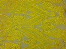 YELLOW 4 Way Stretch Mesh - Sequins Pattern Elegant Design Mesh Fabric Sold By The Yard