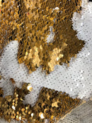 Sequins Fabric White-Gold Sequins Flip Up Sequins Reversible Dresses-Nightgowns-Prom Gowns-By Yard