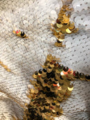 Sequins Fabric White-Gold Sequins Flip Up Sequins Reversible Dresses-Nightgowns-Prom Gowns-By Yard