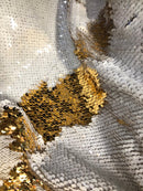 Sequins Fabric White-Gold Sequins Flip Up Sequins Reversible Dresses-Nightgowns-Prom Gowns-By Yard