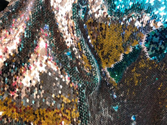 Flip Up Sequins Reversible Rose Gold-Turquoise Sequins Fabric Dresses-Nightgowns-Prom-Gown By Yard