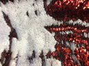 Flip Up Sequins Reversible Red Shiny-Matte White Sequins Fabric Nightgowns-Prom Gown By The Yard