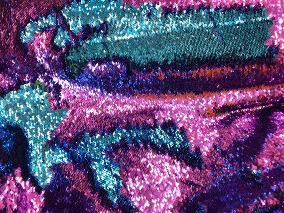 Flip Up Sequins Reversible Purple-Turquoise Shiny Sequins Fabric Nightgowns-Prom Gown By The Yard