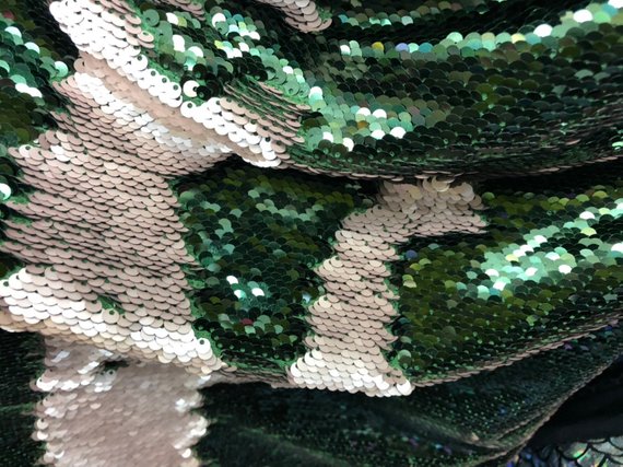 Sequins Fabric HUNTER GREEN/Mate CHAMPAGNE Sequins Flip Up Sequins Reversible Nightgowns By The Yard