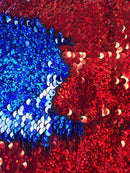 Flip Up Sequins Reversible Hologram Red-Royal Blue Sequins Fabric Nightgowns-Prom-Gown By The Yard